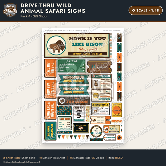 Alpine Railworks 31125O O Scale Roadside Signs - Drive-Thru Safari