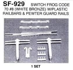 Details West 929 HO Switch Frog Code 70 #8 w/Plastic Railbars & Pewter Guard Rai