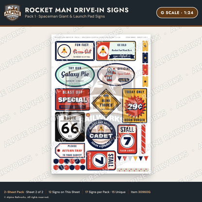 Alpine Railworks 30960G G Scale Roadside Signs - Spaceman Drive-In