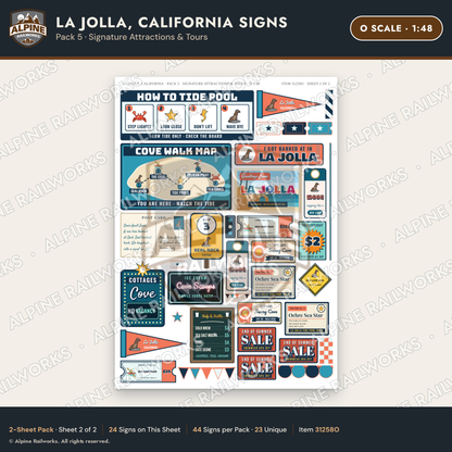 Alpine Railworks 31258O O Scale La Jolla CA Signs - Attractions