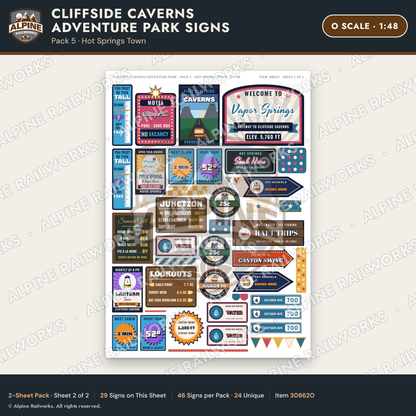 Alpine Railworks 30862O O Scale Roadside Signs - Cave Adventure Park