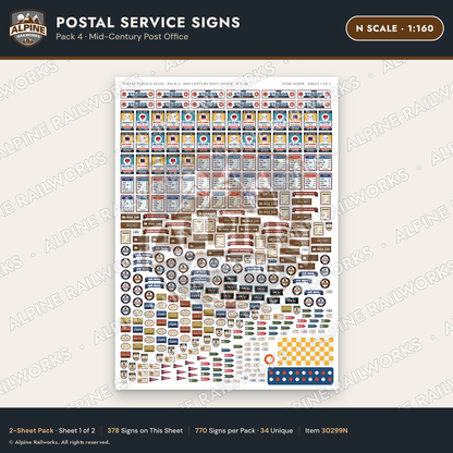 Alpine Railworks 30299N N Scale Postal Service Signs