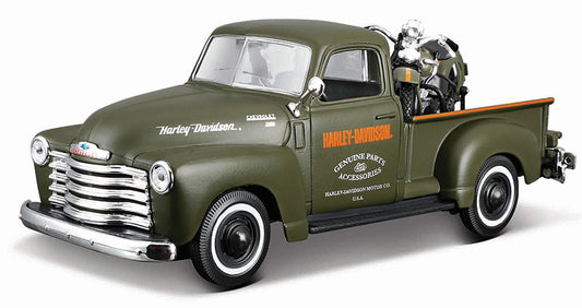 Maisto 32199 1/24 1950 Chevrolet 3100 with Harley-Davidson, Green