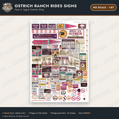 Alpine Railworks 31136HO HO Scale Roadside Signs - Ostrich Farm