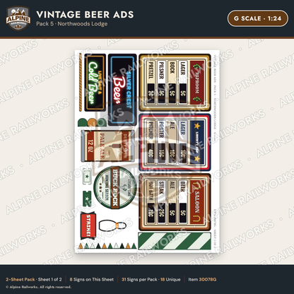 Alpine Railworks 30078G G Scale Vintage Beer Ads - Northwoods Lodge