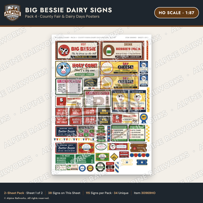 Alpine Railworks 30969HO HO Scale Roadside Signs - Giant Cow Dairy