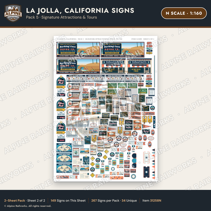 Alpine Railworks 31258N N Scale La Jolla CA Signs - Attractions
