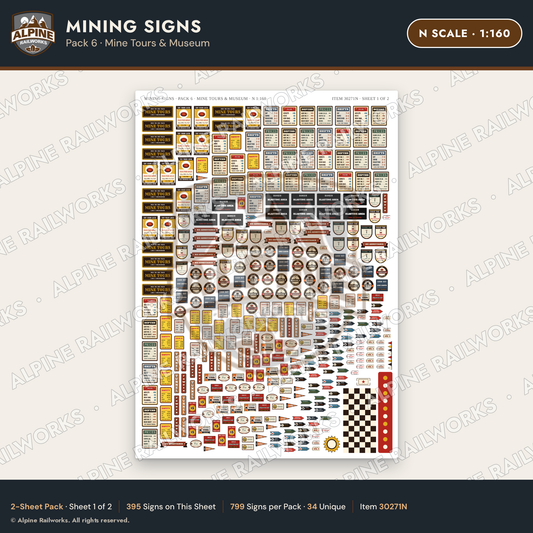 Alpine Railworks 30271N N Scale Mining Signs - Mine Tours & Museum