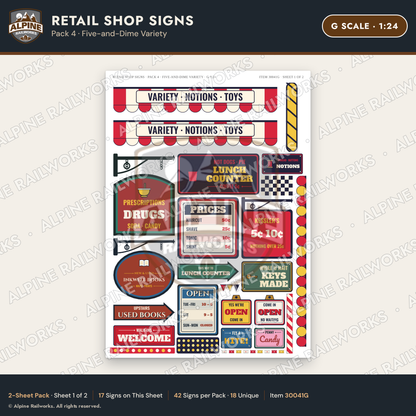 Alpine Railworks 30041G G Scale Retail Shop Signs