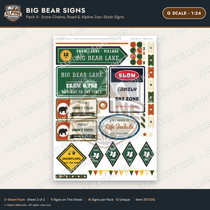 Alpine Railworks 30733G G Scale Tourist Signs - Big Bear Lake