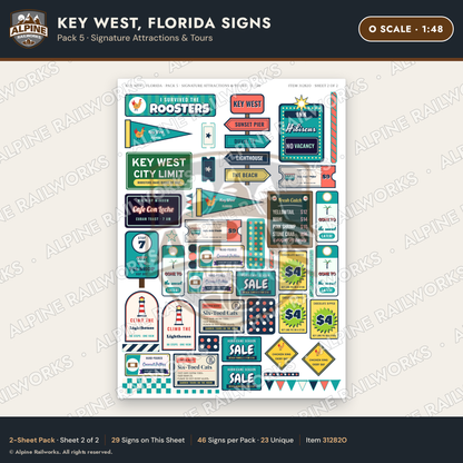 Alpine Railworks 31282O O Scale Key West FL Signs - Attractions