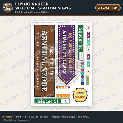 Alpine Railworks 31087G G Scale Roadside Signs - UFO Welcome Center