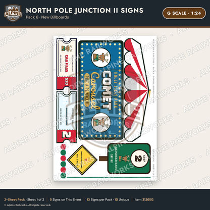 Alpine Railworks 31265G G Scale Christmas Town Signs - New Billboards