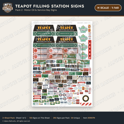 Alpine Railworks 30907N N Scale Roadside Signs - Teapot Gas Station