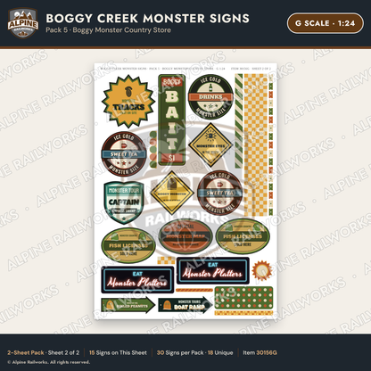 Alpine Railworks 30156G G Scale Boggy Creek Monster Signs