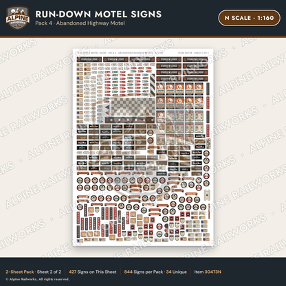 Alpine Railworks 30473N N Scale Run-Down Motel Signs