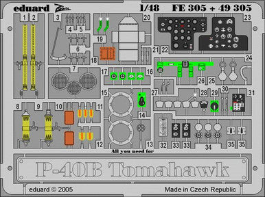 Eduard FE305 1/48 P-40B Tomahawk Photo Etch for Trumpeter