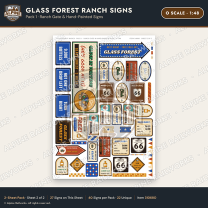 Alpine Railworks 31068O O Scale Roadside Signs - Bottle Tree Ranch
