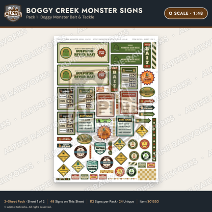 Alpine Railworks 30152O O Scale Boggy Creek Monster Signs