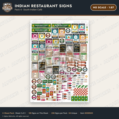 Alpine Railworks 30395HO HO Scale Indian Restaurant Signs