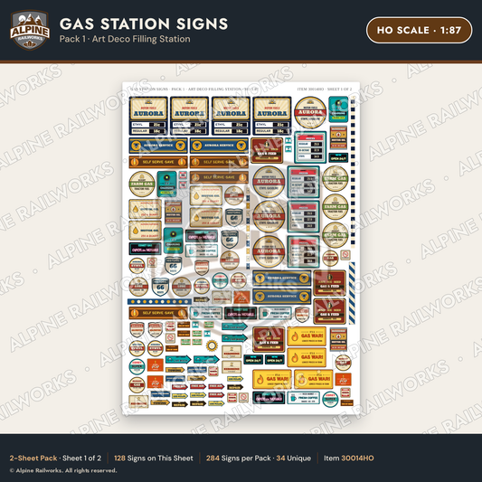 Alpine Railworks 30014HO HO Scale Gas Station Signs