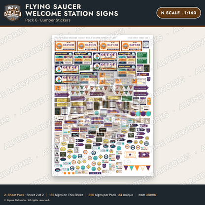 Alpine Railworks 31091N N Scale Roadside Signs - UFO Welcome Center