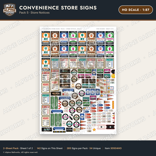 Alpine Railworks 30504HO HO Scale Convenience Store Signs