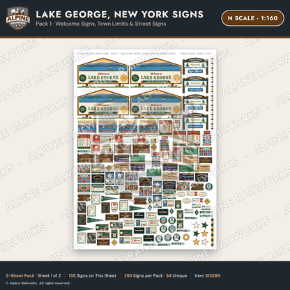 Alpine Railworks 31326N N Scale Lake George NY Signs - Welcome Signs