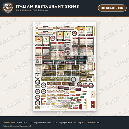 Alpine Railworks 30402HO HO Scale Italian Restaurant Signs