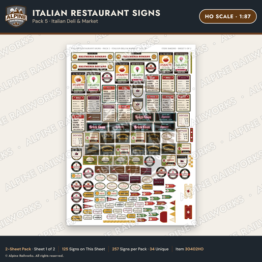 Alpine Railworks 30402HO HO Scale Italian Restaurant Signs