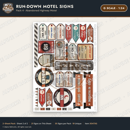 Alpine Railworks 30473G G Scale Run-Down Motel Signs