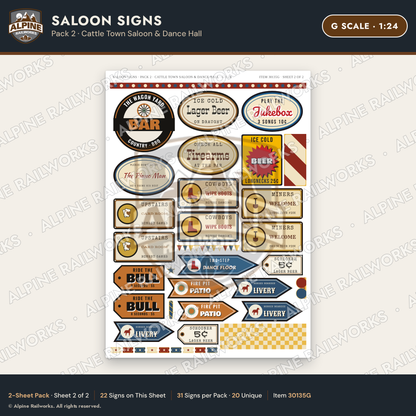 Alpine Railworks 30135G G Scale Saloon Signs - Cattle Town Saloon