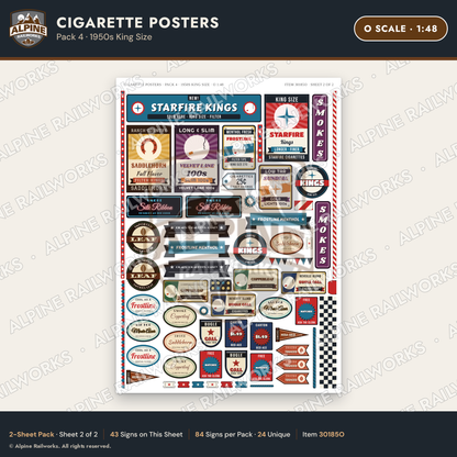 Alpine Railworks 30185O O Scale Cigarette Posters - 1950s King Size