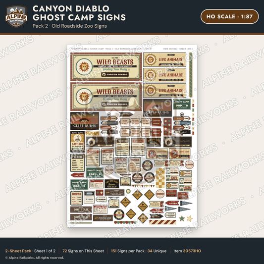 Alpine Railworks 30573HO HO Scale Roadside Signs - Desert Ghost Town