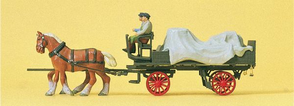 Preiser 30446 HO Scale Farm Equipment -- Horse-Drawn Wagon w/Tarp & 2 Figures