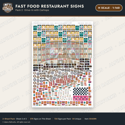 Alpine Railworks 30429N N Scale Fast Food Restaurant Signs
