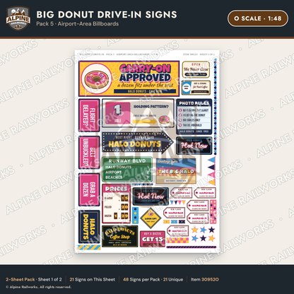 Alpine Railworks 30952O O Scale Roadside Signs - Giant Donut Shop