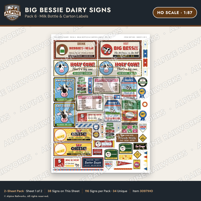 Alpine Railworks 30971HO HO Scale Roadside Signs - Giant Cow Dairy