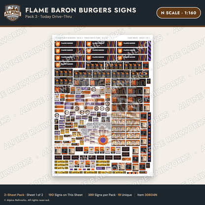 Alpine Railworks 30604N N Scale Fast Food Signs - Burgers