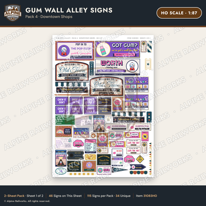 Alpine Railworks 31083HO HO Scale Roadside Signs - Bubblegum Alley