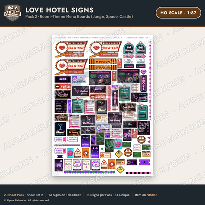 Alpine Railworks 30705HO HO Scale Love Hotel Signs