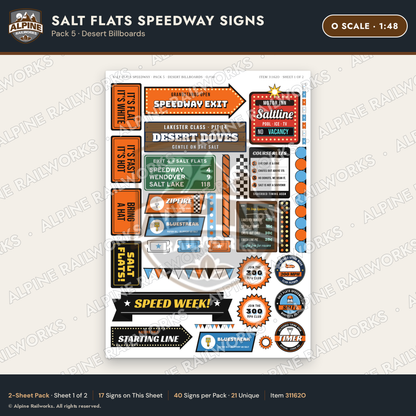 Alpine Railworks 31162O O Scale Racing Signs - Salt Flats Speedway