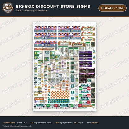 Alpine Railworks 30681N N Scale Big-Box Discount Store Signs - Grocery