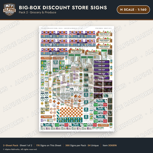 Alpine Railworks 30681N N Scale Big-Box Discount Store Signs - Grocery