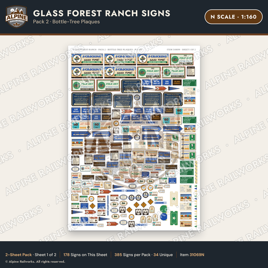 Alpine Railworks 31069N N Scale Roadside Signs - Bottle Tree Ranch