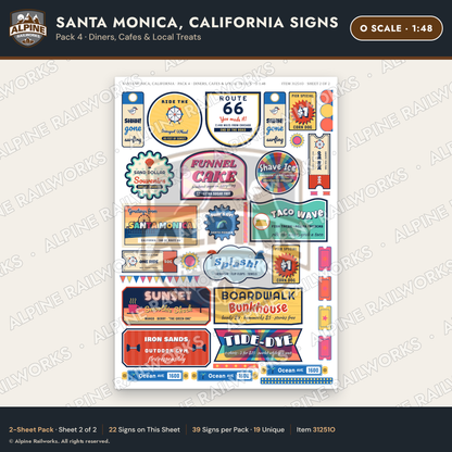 Alpine Railworks 31251O O Scale Santa Monica CA Signs - Diners & Cafes