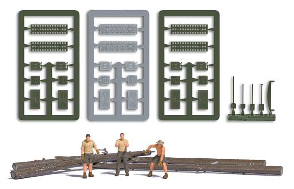 Busch 79829 HO Scale Offroad Expedition - Action Set -- 3 Figures, Logos, Tools