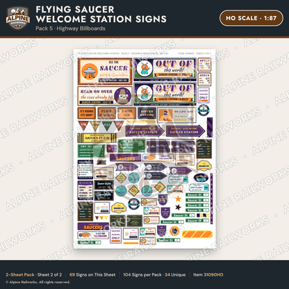 Alpine Railworks 31090HO HO Scale Roadside Signs - UFO Welcome Center