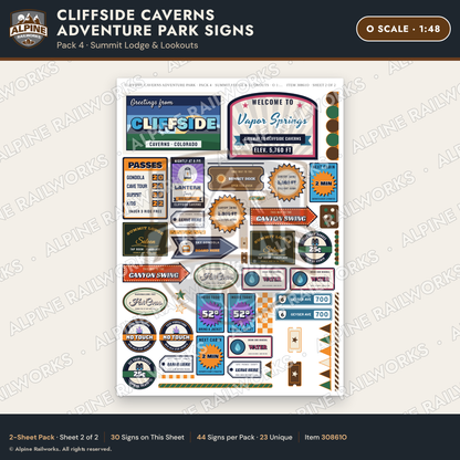 Alpine Railworks 30861O O Scale Roadside Signs - Cave Adventure Park