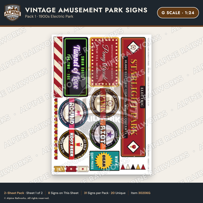 Alpine Railworks 30206G G Scale Vintage Amusement Park Signs